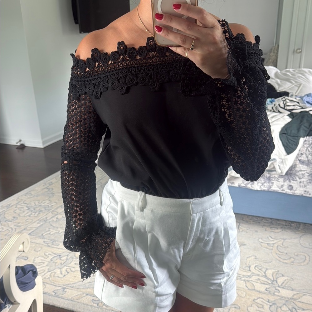 Elegant Black Lace Off-Shoulder Top